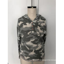 Camo Button Hoodie Pullover